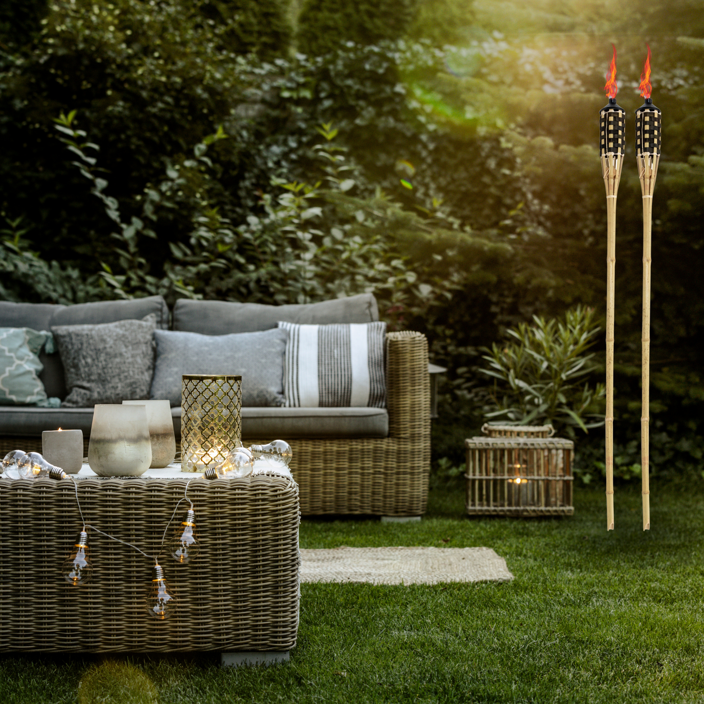 Antorcha de Bambú 150 cm 2 Pack | Decoración Exterior y Jardín con Estilo Tropical