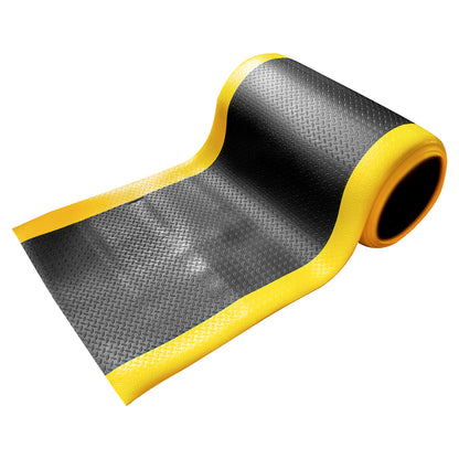 Tapete Antifatiga de Celda Cerrada 9.5mm | Rollo Industrial Negro/Amarillo | Máximo Ahorro de Energía