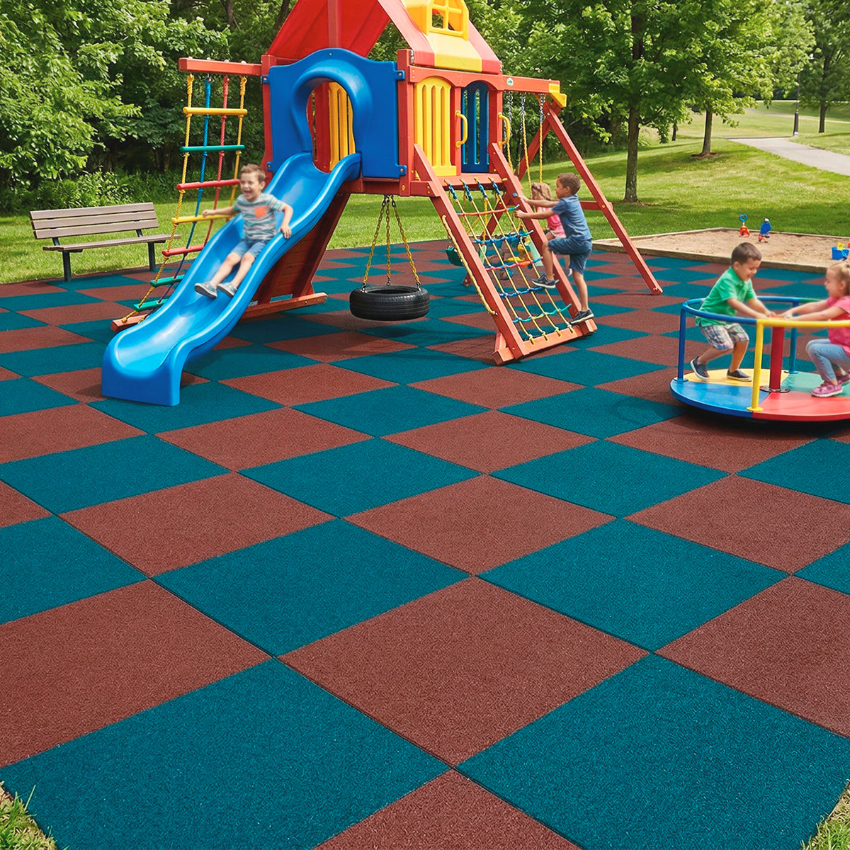 Piso de Caucho Amortiguante Juegos Infantiles